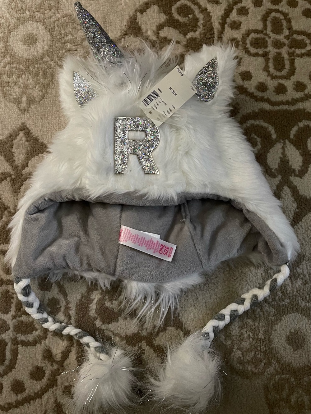 Sparkle Unicorn Faux Fur Pom Beanie Hat - White